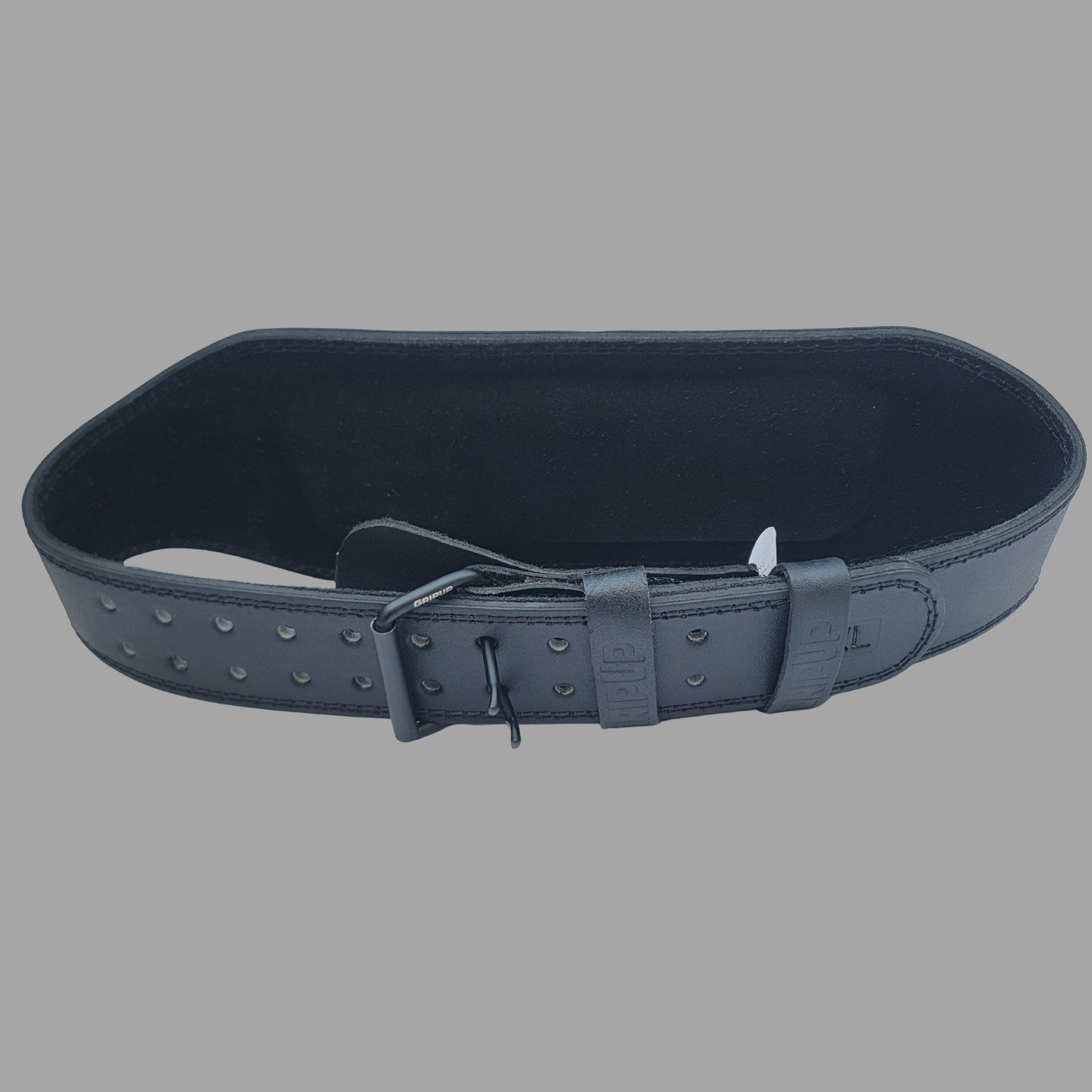 6" premium cowhide power belt custom branding detail — IRATHON private label